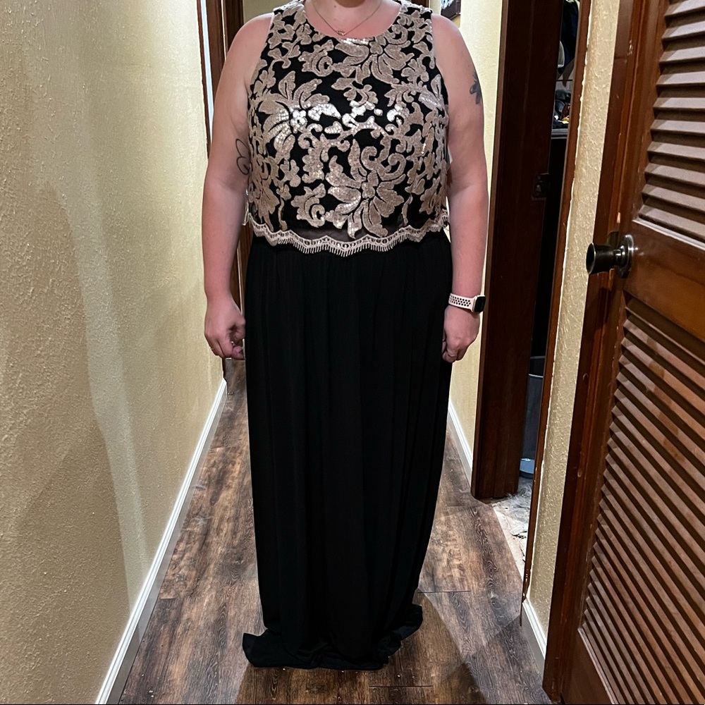 Black and Tan faux two piece dress